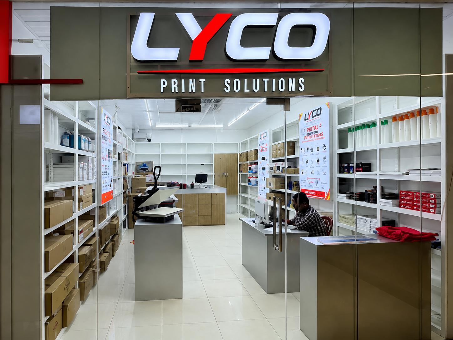 LYCO Print Solutions shop counter with printing equipment